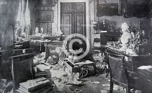 The demolished study of Tsar Nicholas II at the Winter Palace, 1917.