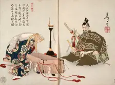 The Demon of Rashomon Visits Watanabe no Tsuna Disguised as an Old Woman to Retrieve..., 1885. Creator: Tsukioka Yoshitoshi