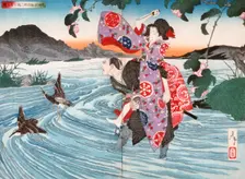 The Demon Omatsu Kills Shirosaburo in the Ford, 1886. Creator: Tsukioka Yoshitoshi