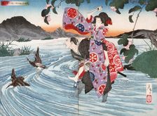 The Demon Omatsu Kills Shirosaburo in the Ford, 1886. Creator: Tsukioka Yoshitoshi