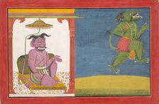 The Demon Hiranyaksha Departs the Demon Palace... from a Bhagavata Purana Series, ca. 1740. Creator: Unknown