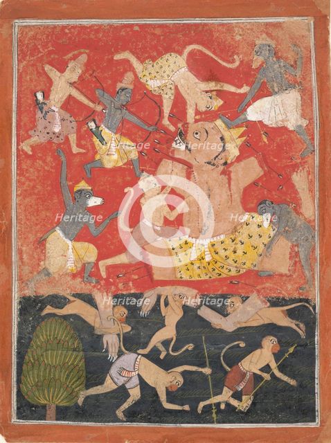 The Demon Kumbhakarna Is Defeated by Rama and Lakshmana..., ca. 1670. Creator: Unknown.