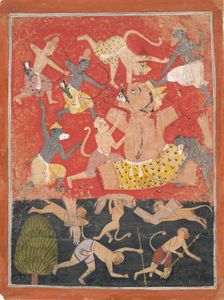 The Demon Kumbhakarna Is Defeated by Rama and Lakshmana..., ca. 1670. Creator: Unknown