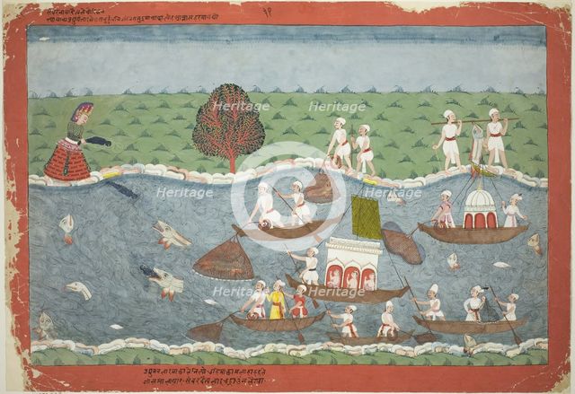 The Demon Sambar Throws the Infant Pradyumna into the River, from a copy of the Bhagavat..., c.1775. Creator: Unknown.