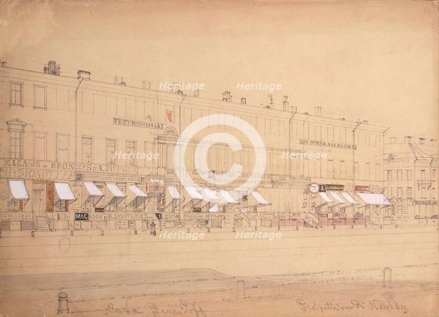 The Demidov Hotel at the Nevsky Prospekt in St. Petersburg, Mid of the 19th century. Artist: Premazzi, Ludwig (Luigi) (1814-1891)