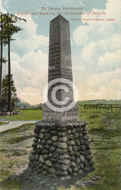 'The Denny Monument, Alki Point Marking the Birthplace of Seattle', Washington, USA, 1911. Artist: Unknown