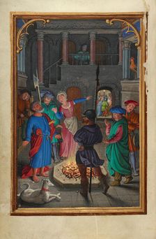 The Denial of Saint Peter; Prayer Book of Cardinal Albrecht of Brandenburg, about 1525-1530. Creator: Simon Bening