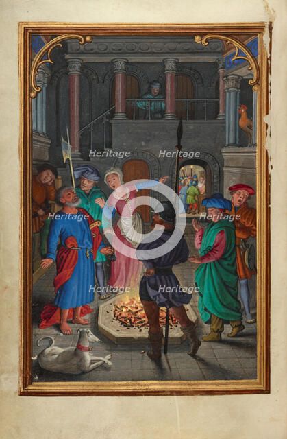 The Denial of Saint Peter; Prayer Book of Cardinal Albrecht of Brandenburg, about 1525-1530. Creator: Simon Bening.