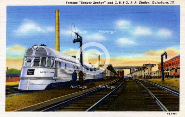 The 'Denver Zephyr' at Galesburg Station, Illinois, USA, 1940. Artist: Unknown
