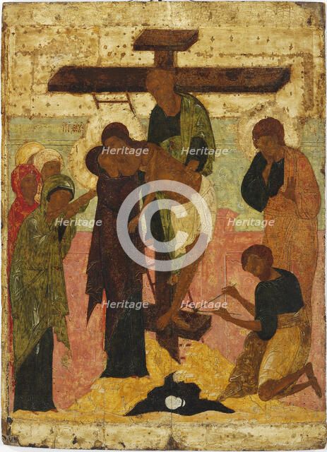 The Descent from the Cross, 16th century. Creator: Russian icon.