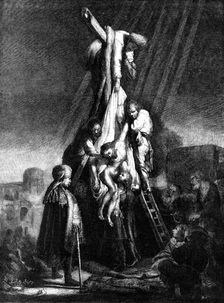 "The Descent From The Cross," etching by Rembrandt, 1870. Creator: Unknown