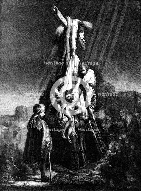 "The Descent From The Cross," etching by Rembrandt, 1870. Creator: Unknown.