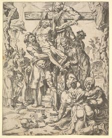 The Descent from the Cross, from The Fall and Salvation of Mankind through the Life and Pa..., 1548. Creator: Dirck Volkertsen Coornhert