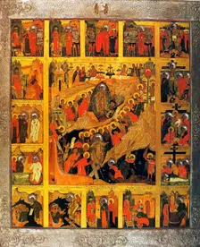 The Descent into Hell with the Scenes of the Passion of the Christ, 16th century. Creator: Russian icon