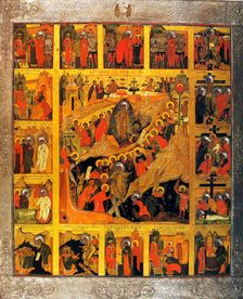 The Descent into Hell with the Scenes of the Passion of the Christ, 16th century. Creator: Russian icon