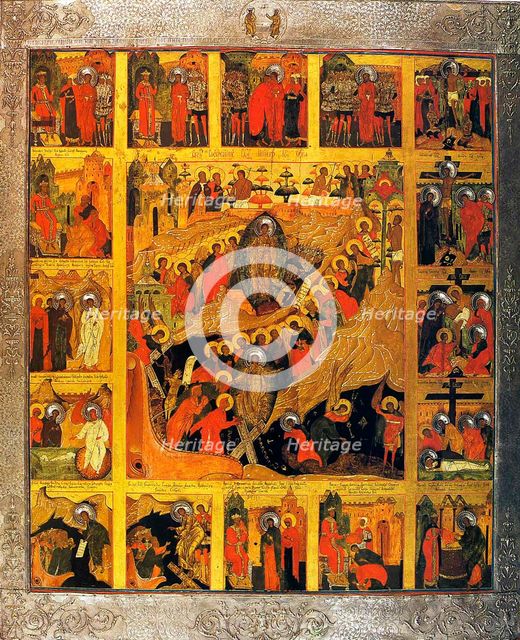 The Descent into Hell with the Scenes of the Passion of the Christ, 16th century.  Creator: Russian icon.