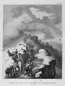 The descent of Mount St Bernard 1800. Artist: Anon