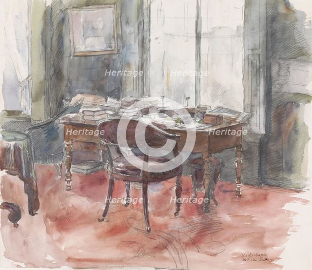The desk in Mr. S. van Houten's study, in the house at Riouwstraat 6, in The Hague, 1872-1950. Creator: Barbara Elisabeth van Houten.