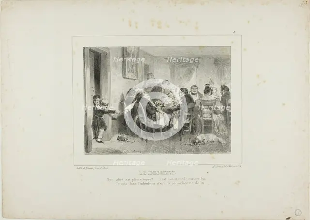 The Dessert: My eldest is full of spirit!...he is very advanced for his age...I intend to ..., 1837. Creator: Auguste Raffet.