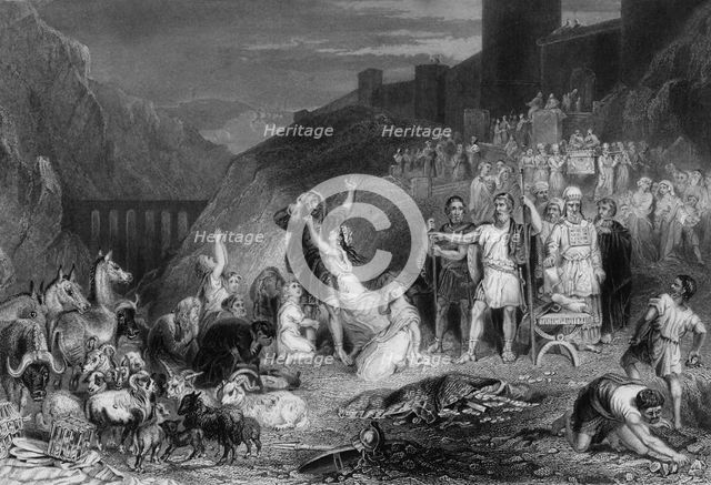 'The destruction of Achan and his children in the valley of Achor', 19th century. Creator: R Staines.