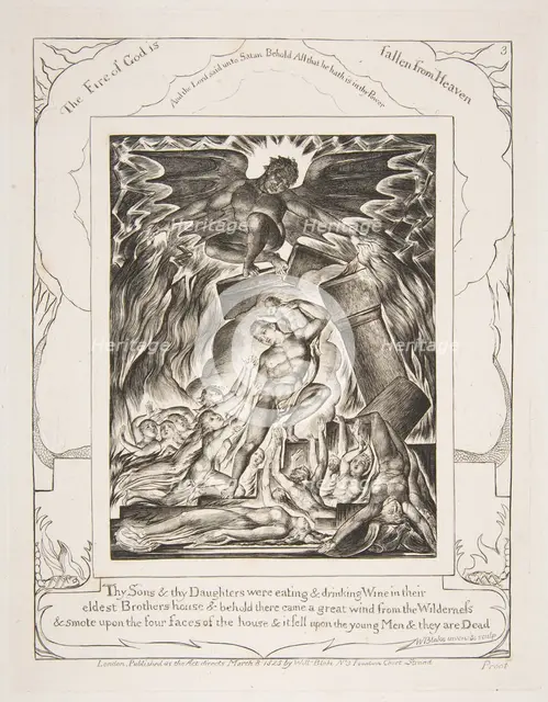 The Destruction of Job's Sons, from Illustrations of the Book of Job, 1825-26. Creator: William Blake.