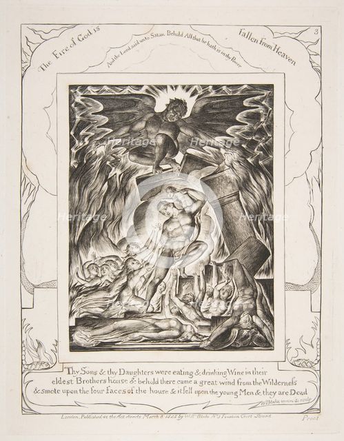The Destruction of Job's Sons, from Illustrations of the Book of Job, 1825-26. Creator: William Blake.