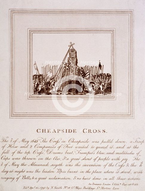 The destruction of the Cheapside Cross, London, 1793. Artist: Anon