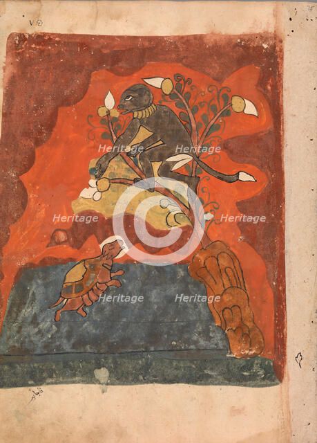 The Deposed Monkey King Drops Figs for the Tortoise and the Two Become Friends..., 18th century. Creator: Unknown.