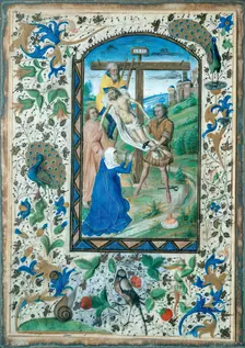 The Deposition - One of four Illuminated pages from a Book of Hours, c1430-1450. Creator: Unknown