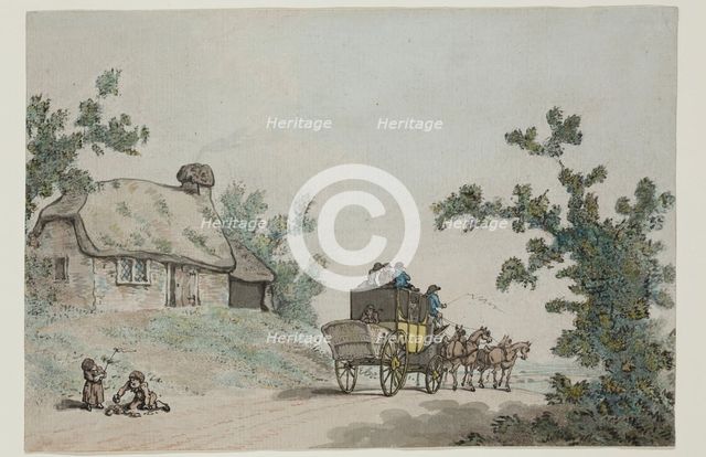 The Departure of the Coach, c1785. Creator: Circle of Thomas Rowlandson.