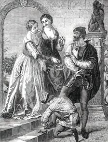 "The Departure of the Chevalier Bayard from Brescia" - painted by J. C. Hook, 1850. Creator: Unknown