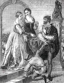 "The Departure of the Chevalier Bayard from Brescia" - painted by J. C. Hook, 1850. Creator: Unknown