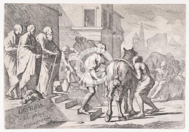 The departure of the prodigal son, shown about to mount a horse, from a series of four..., ca. 1645. Creator: Pietro Testa.
