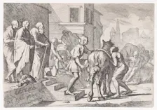 The departure of the prodigal son, shown about to mount a horse, from a series of four..., ca. 1645. Creator: Pietro Testa