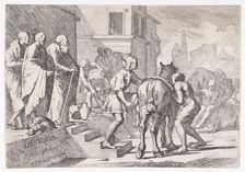 The departure of the prodigal son, shown about to mount a horse, from a series of four..., ca. 1645. Creator: Pietro Testa