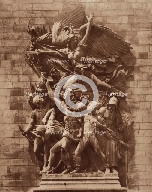The Departure of the Volunteers of 1792, Arch of Triumph, Paris, by F. Rude, between 1867 and 1870. Creators: Adolphe Braun, Francois Rude.