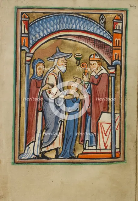 The Departure of the Virgin from the Temple; Illustrated Vita Christi..., about 1190-1200. Creator: Unknown.