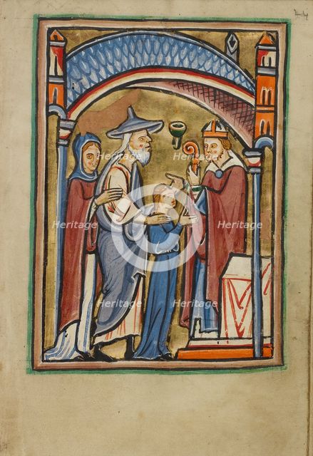 The Departure of the Virgin from the Temple; Illustrated Vita Christi..., about 1190-1200. Creator: Unknown.