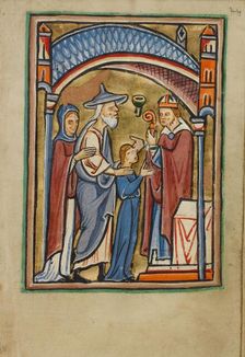 The Departure of the Virgin from the Temple; Illustrated Vita Christi..., about 1190-1200. Creator: Unknown