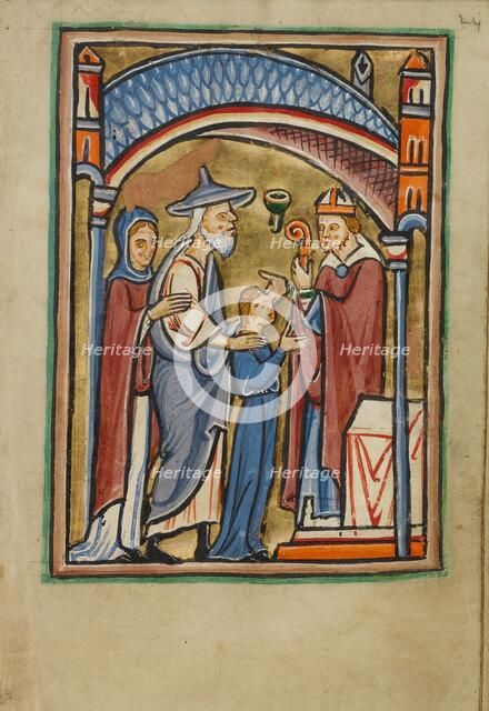 The Departure of the Virgin from the Temple; Illustrated Vita Christi..., about 1190-1200. Creator: Unknown.