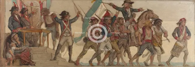 The departure of conscripts, The homeland in danger: Sketch for the school in rue de Chatea..., 1879 Creator: Diogene Ulyssee Napoleon Maillart.