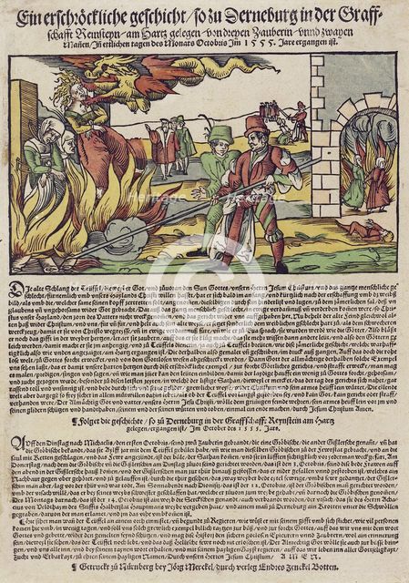 The Derenburg witch trial. Popular print , 1555.