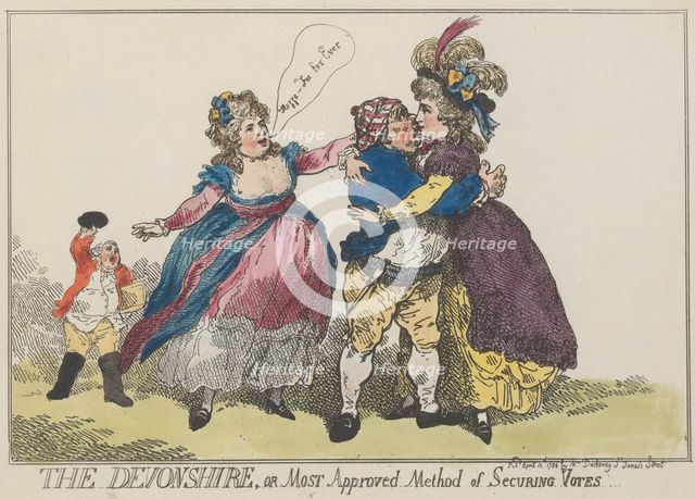 The Devonshire, or Most Approved Method of Securing Votes, April 12, 1784., April 12, 1784. Creator: Thomas Rowlandson.