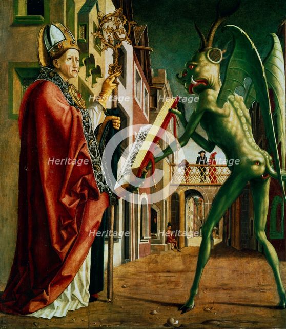 'The Devil Presenting St Augustin with the Book of Vices', c1455-1498.  Artist: Michael Pacher