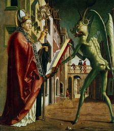 The Devil Presenting St Augustin with the Book of Vices c1455-1498. Artist: Michael Pacher