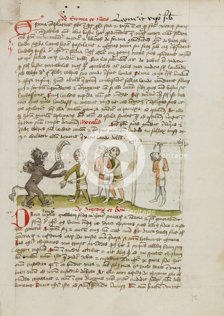 The Devil with a Man Wearing a Blindfold: The Man Hanging from a..., third quarter of 15th century. Creator: Unknown.