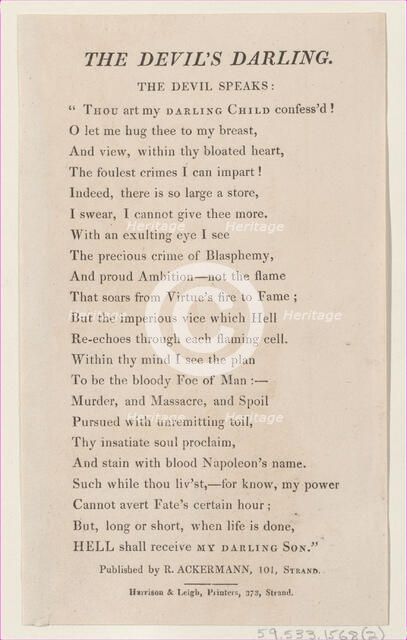 The Devil's Darling: Text, March 12, 1814. Creator: Unknown.