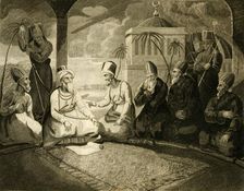 The Dey of Algiers consulting his council on the arrival of the English Fleet 1816. Creator: Unknown