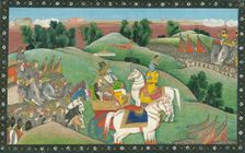 The dialogue between Lord Krishna and Arjuna, c. 1830. Artist: Indian Art