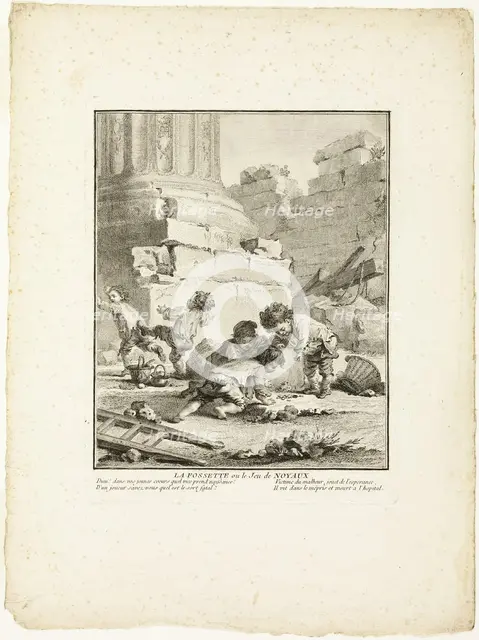 The Dimple, or The Game of Stones, from The Games of the Urchins of Paris, 1770. Creator: Jean Baptiste Tilliard.